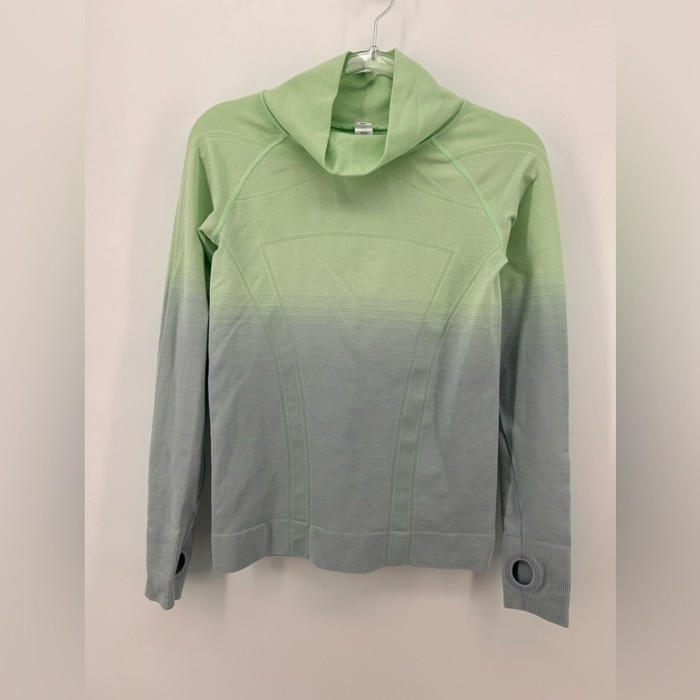 Ivivva by Lululemon Girls Green Ombré Fly Tech Long Sleeve Shirt Size 12 Cowl